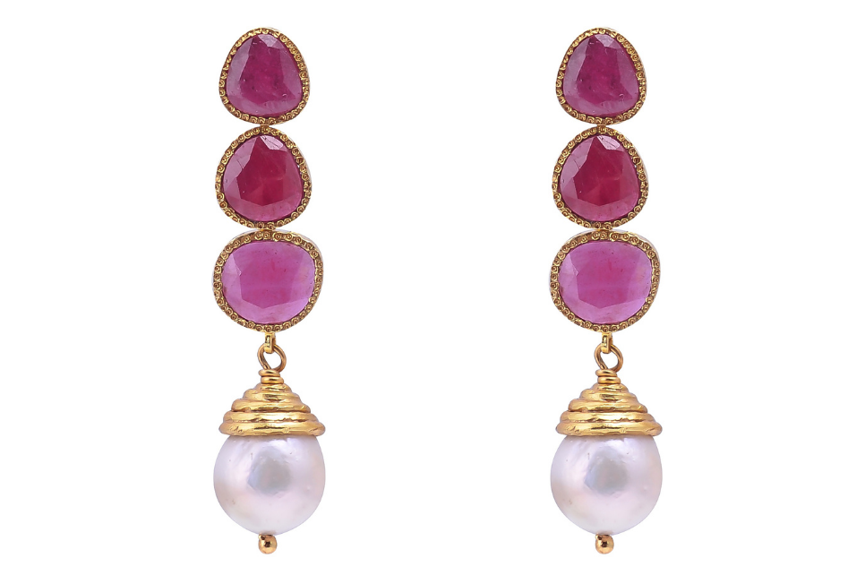 Ruby and pearl hot sale drop earrings