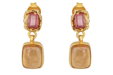 Pink And Amber Tourmaline Double Drop Earrings