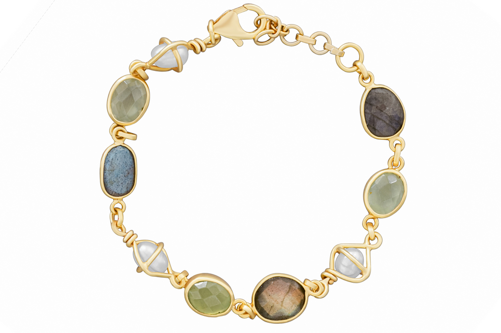 Anna Labradorite, Pearl & Prehnite Bracelet