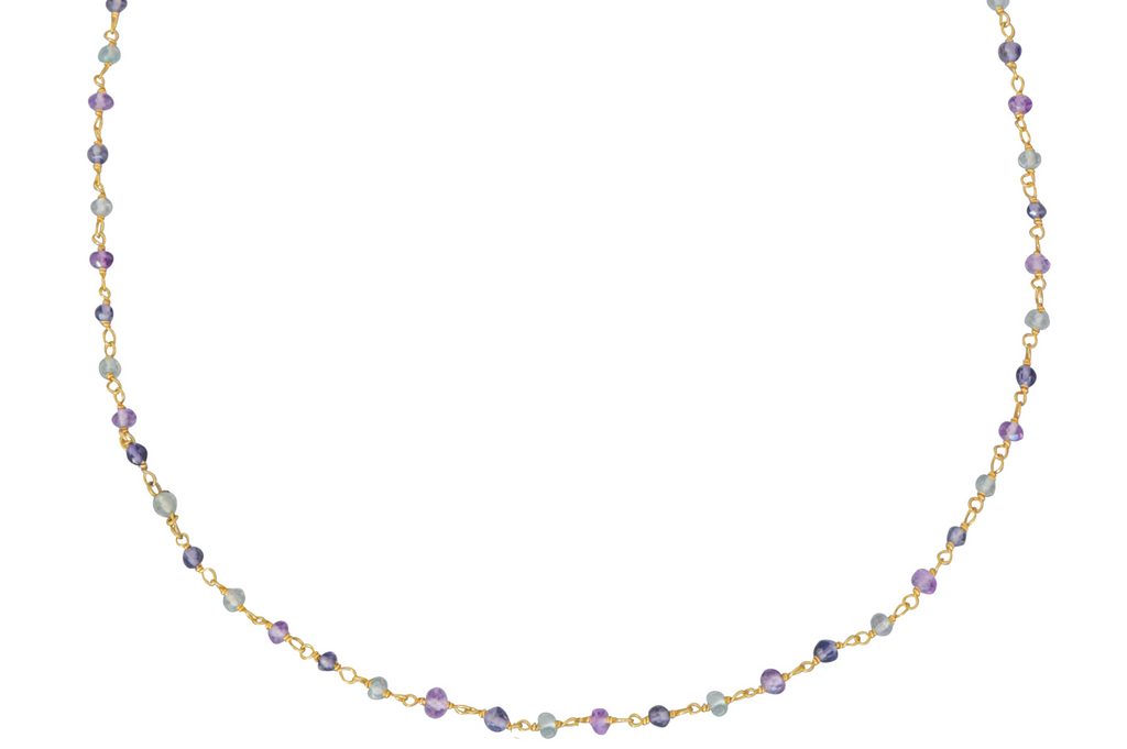 Apatite, Iolite & Amethyst Rosary Style Beaded Necklace