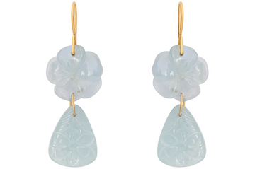 Aquamarine Carved Flower Double Drop Earrings