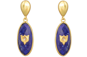 Betel Leaf Lapis & Diamond Jadau Earrings