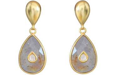 Betel Leaf Rutile Quartz & Diamond Jadau Earrings