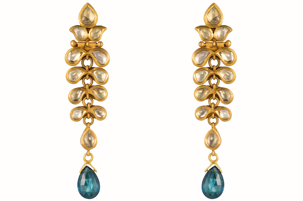 Fine Gold Diamond Earrings with Blue Tourmaline Drops