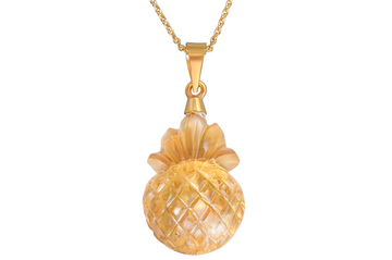 Carved Citrine Pineapple Pendant Necklace