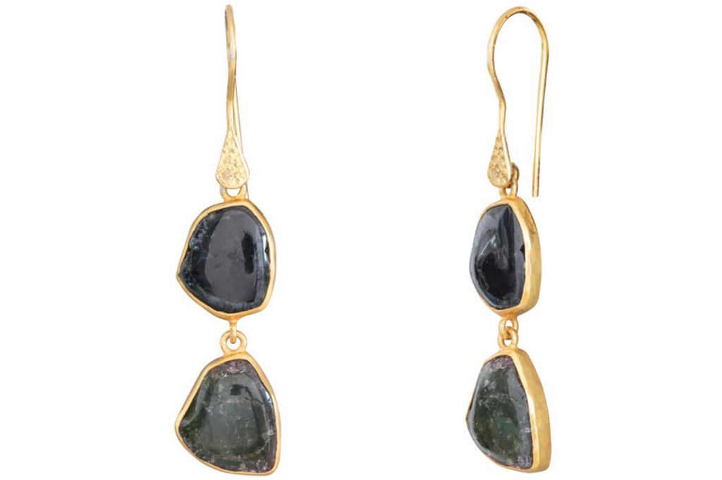 Pebble Green Tourmaline Double Drop Earrings