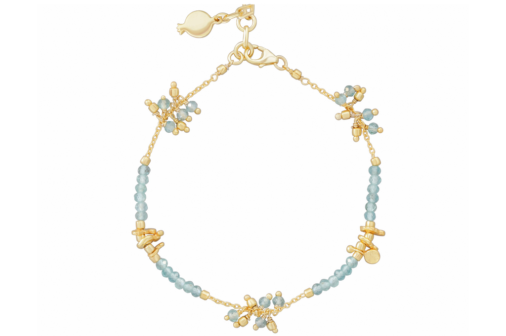 Gold and Blue Apatite Charm Bracelet