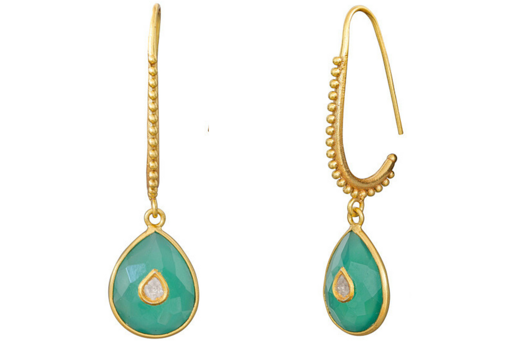 Elodie Green Onyx & Diamond Jadau Earrings