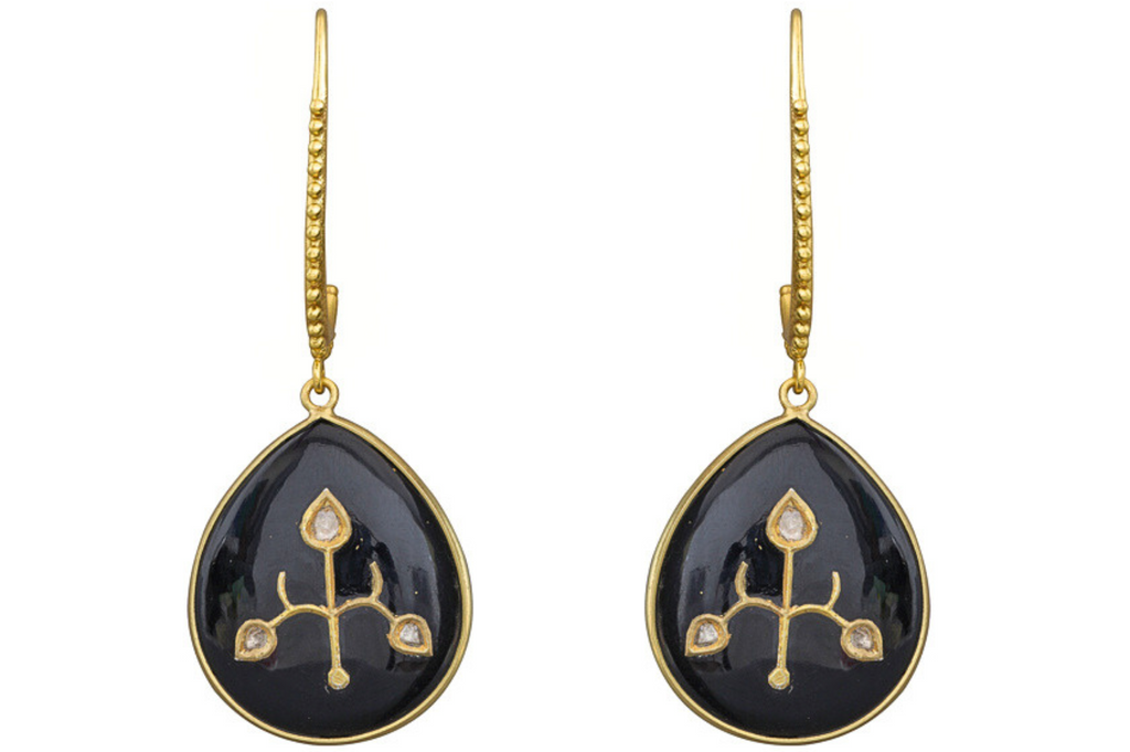 Elodie Black Onyx & Diamond Jadau Earrings