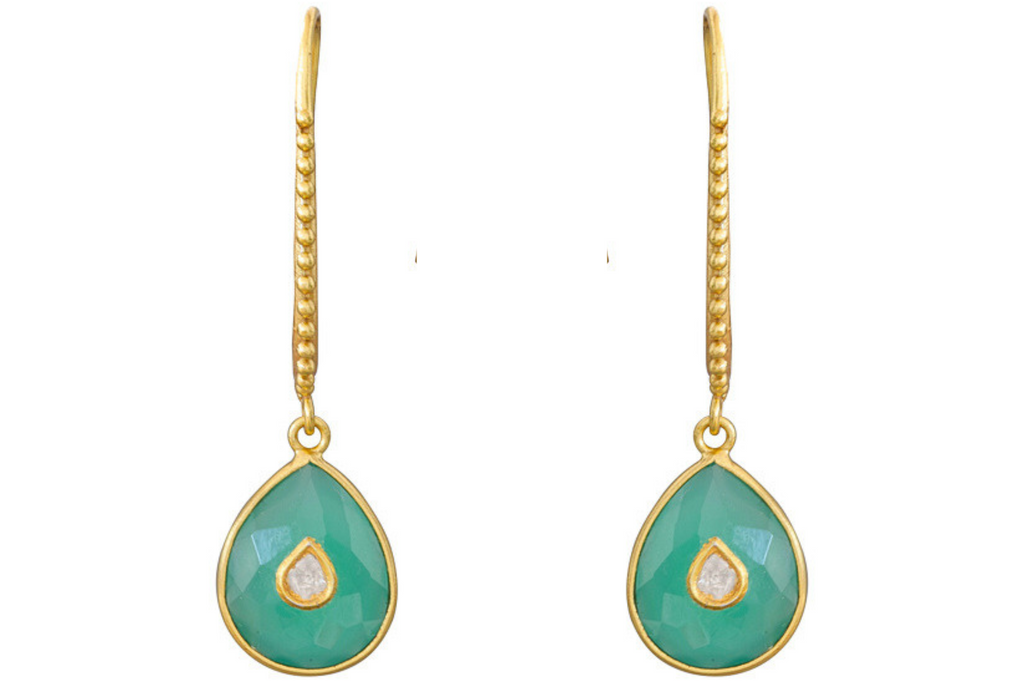 Elodie Green Onyx & Diamond Jadau Earrings