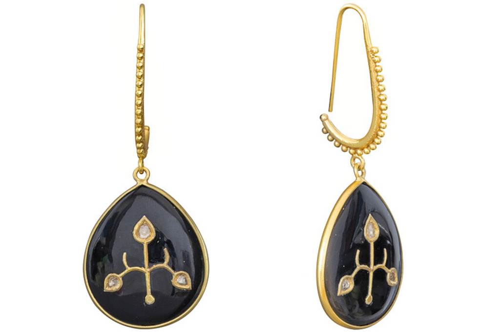 Elodie Black Onyx & Diamond Jadau Earrings