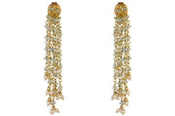 Fine Gold Waterfall Earrings With Aquamarine And Pearl