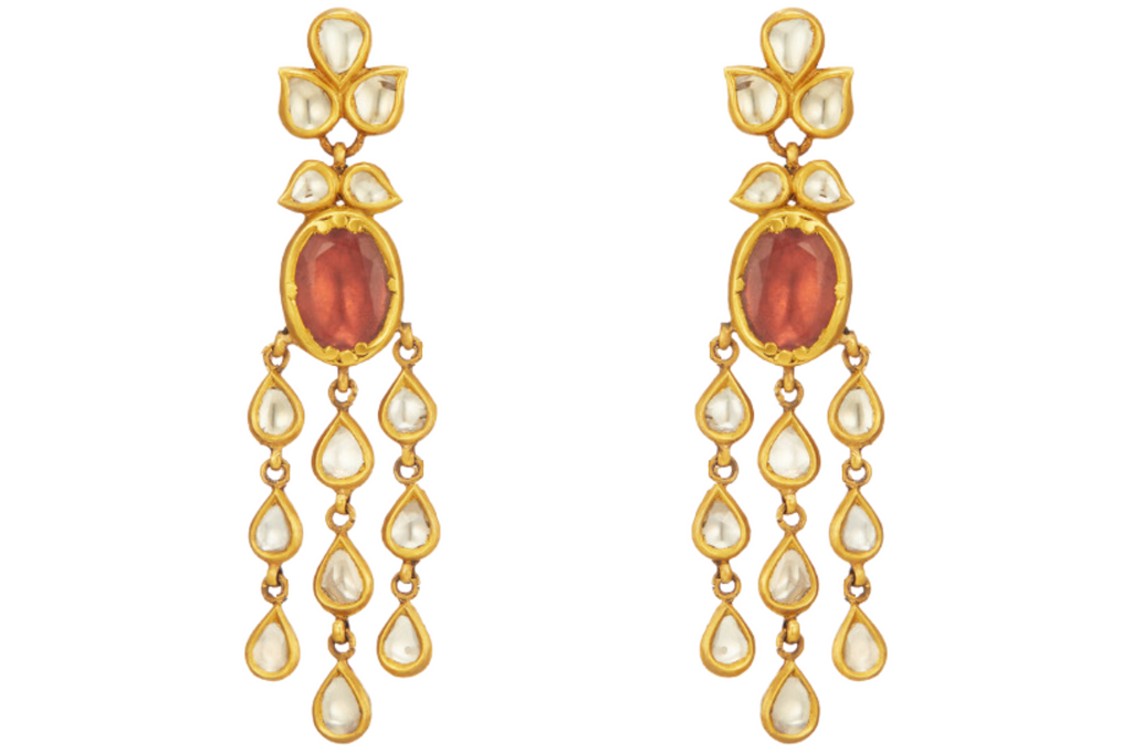 Fine Gold Tourmaline, Diamond & White Enamel Earrings