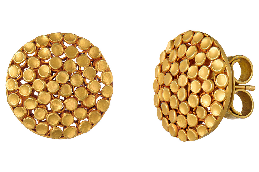 Fine Gold Dotted Round Stud Earrings