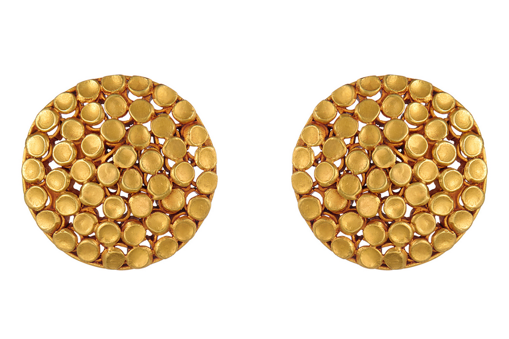 Fine Gold Dotted Round Stud Earrings