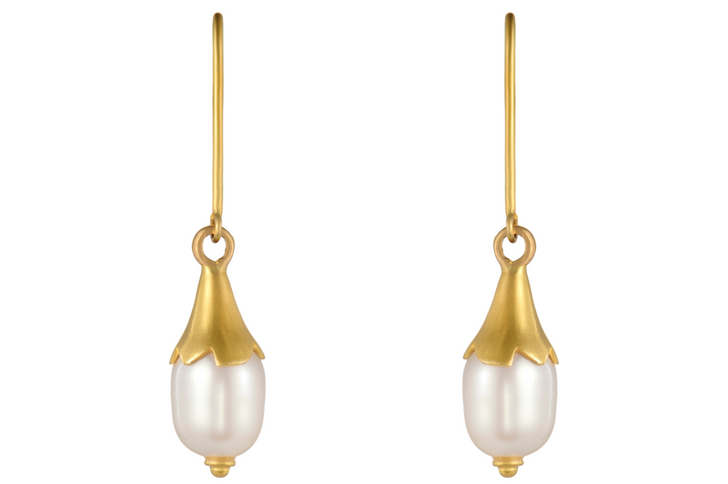 Fine Gold Hooded Pearl Drop Earrings