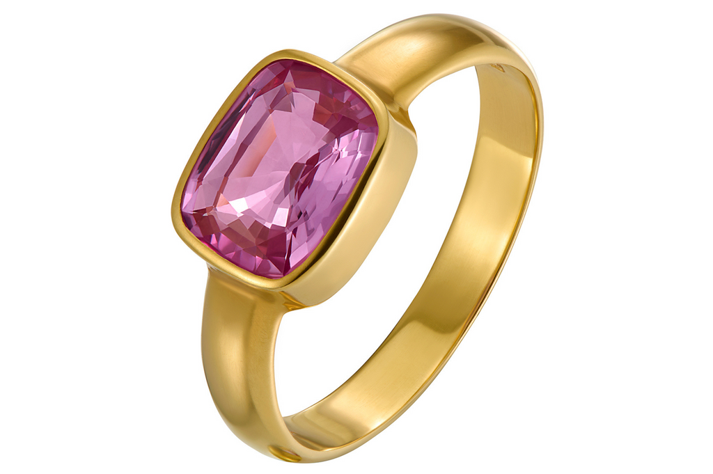 Fine Gold  Ring Set With Rectangular Pink Sapphire