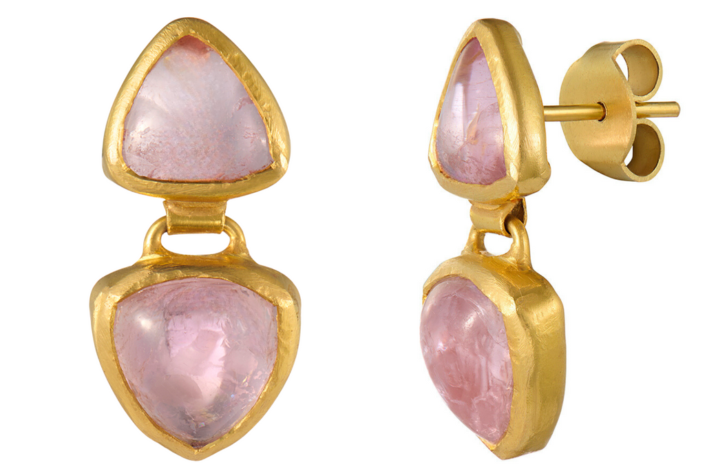 Fine Gold Two Drop Pink Tourmaline Earrings