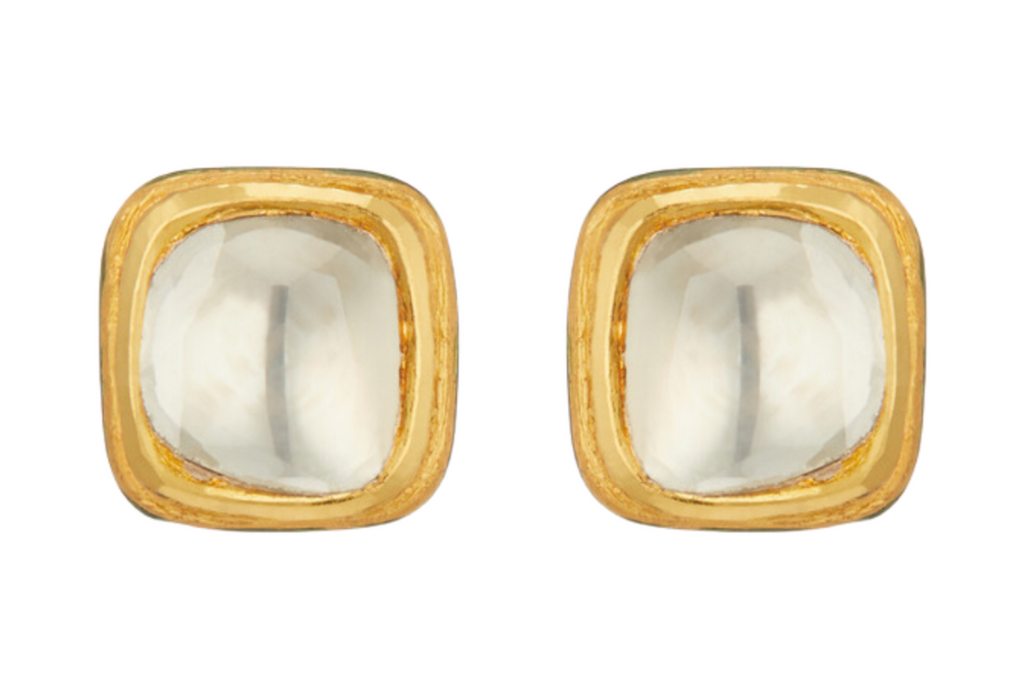 Fine Gold, Square Polki Diamond & Enamel Stud Earrings