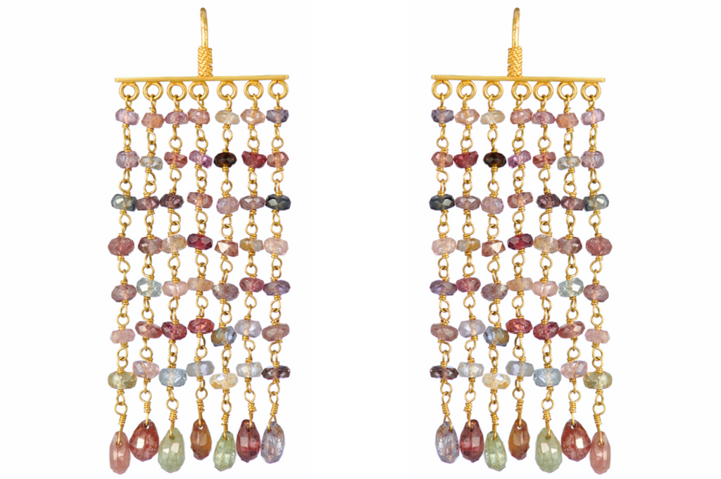 Fine Gold Multicoloured Sapphire Beaded Earrings