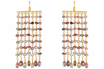 Fine Gold Multicoloured Sapphire Beaded Earrings