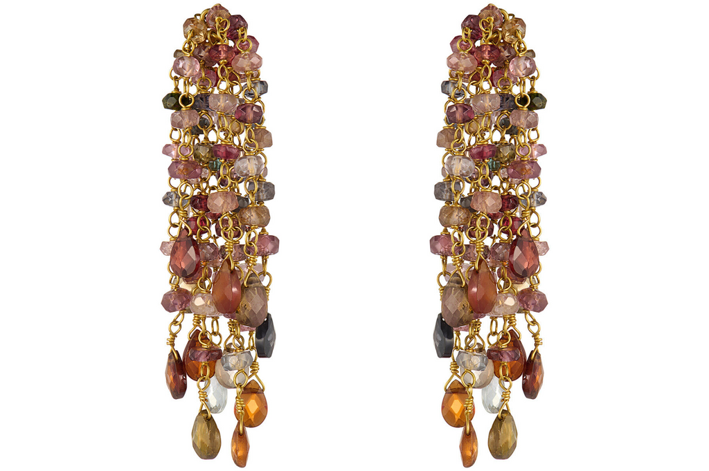 Fine Gold Waterfall Earrings With Multi Coloured Sapphires