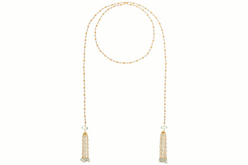 Green Amethyst Long Beaded Tassel Necklace