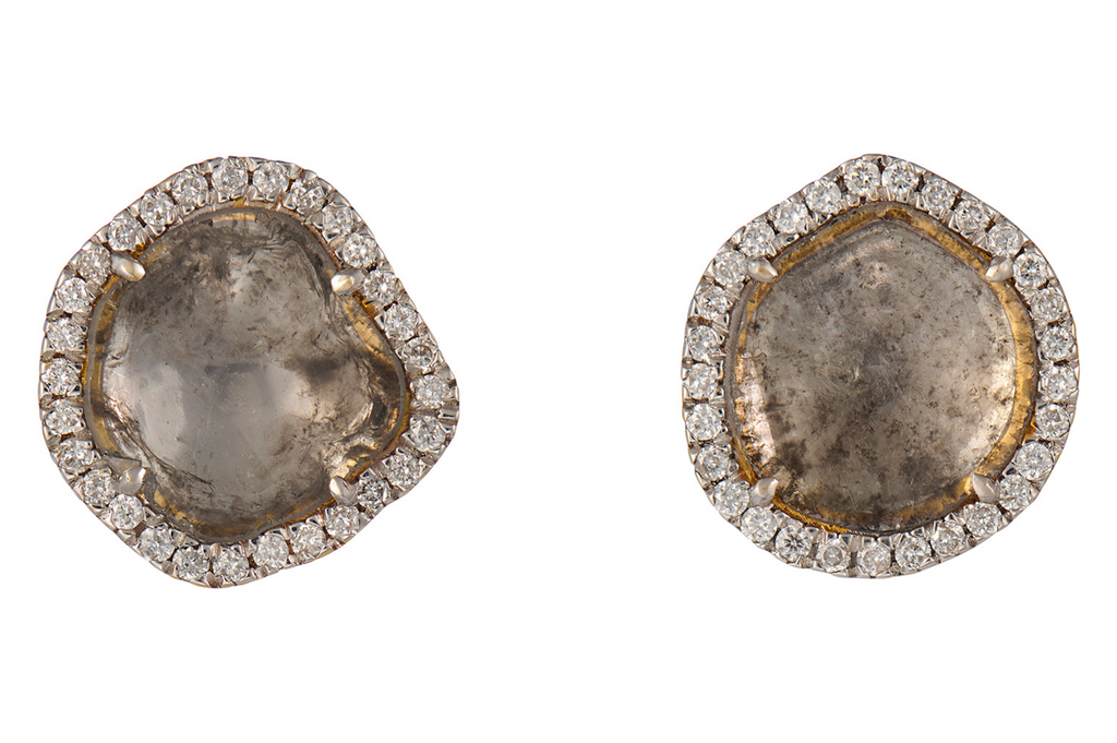 Fine Gold Grey Diamond Stud Earrings