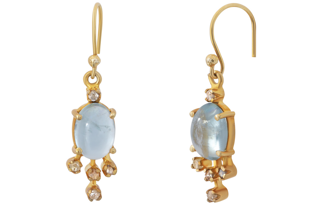 Aquamarine & Diamond Drop Earrings