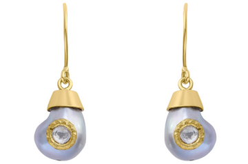 Jadau Grey Pearl & Diamond Earrings