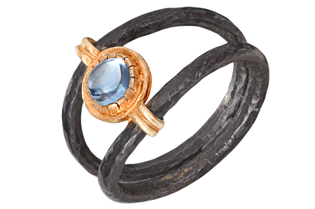 Ira Blue Topaz Oxidised Silver Ring