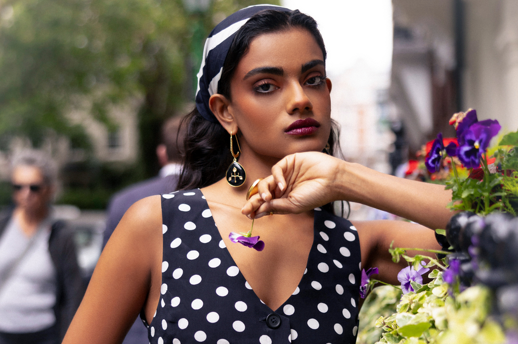 Elodie Black Onyx & Diamond Jadau Earrings