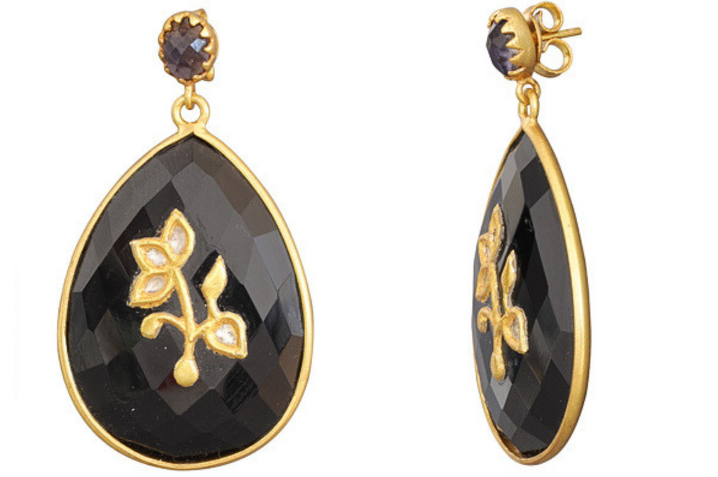 Phoebe Black Onyx & Diamond Jadau Earrings