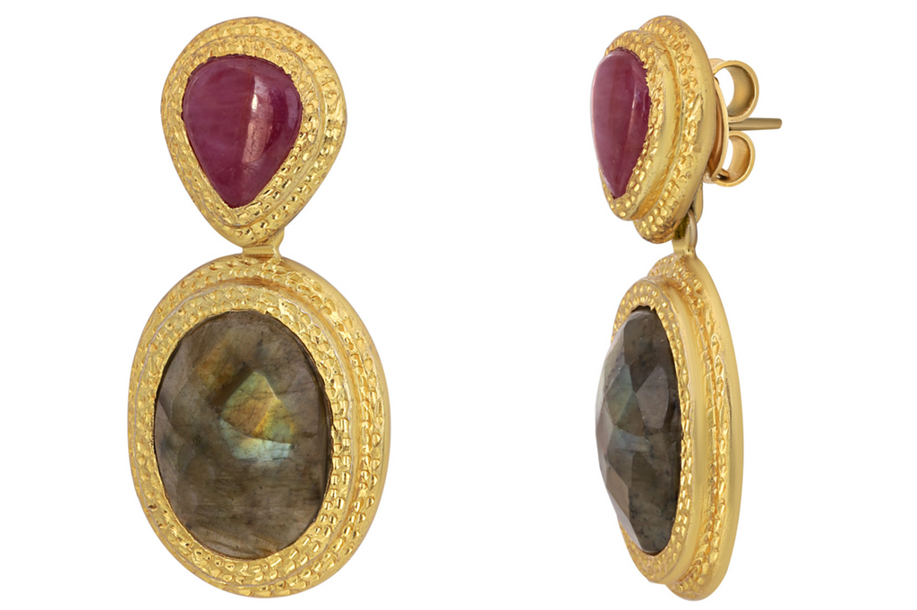 Maharani Labradorite & Ruby Drop Earrings