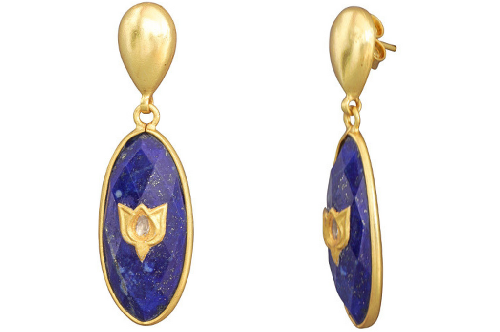 Betel Leaf Lapis & Diamond Jadau Earrings