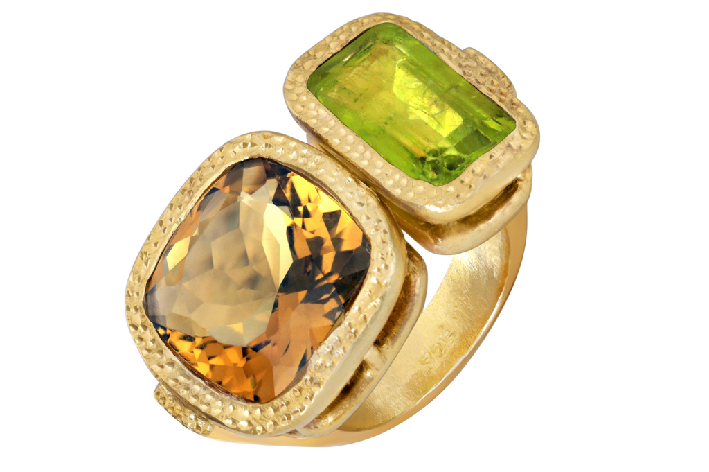 Lara Cognac Quartz & Peridot Double Gemstone Ring