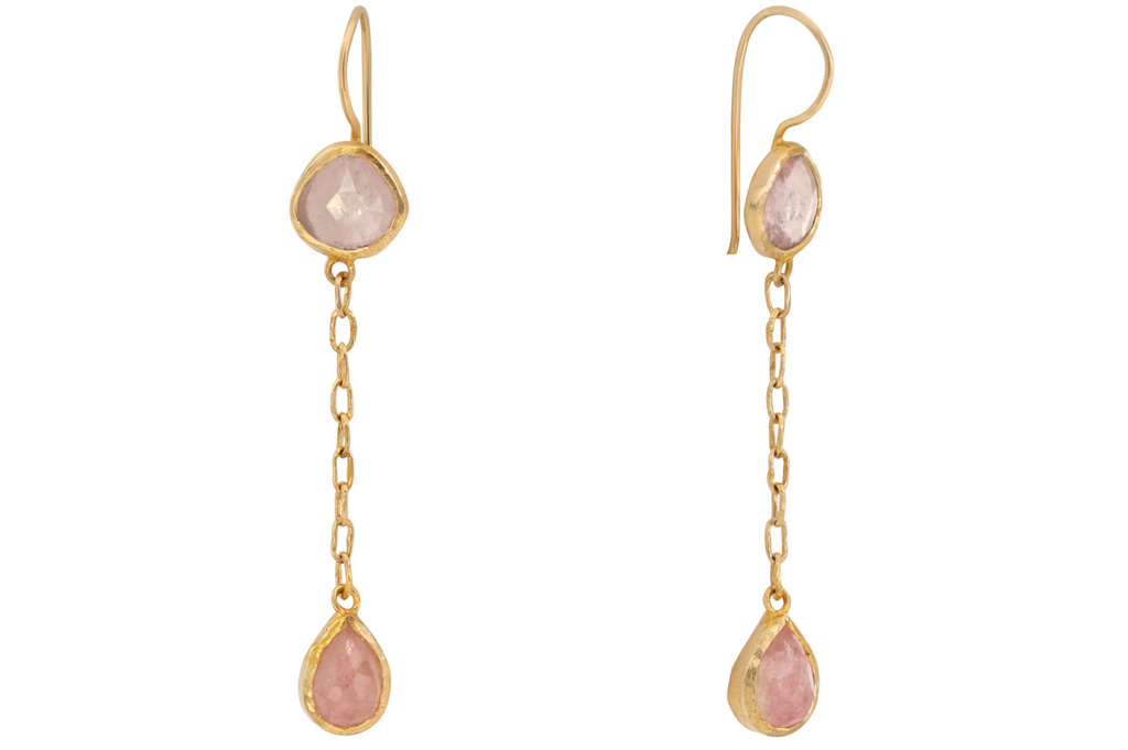 Peachy Pink Tourmaline Wrapped Earrings