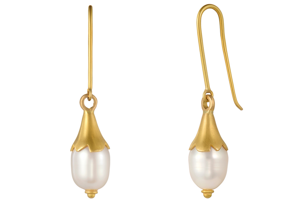 Fine Gold Hooded Pearl Drop Earrings