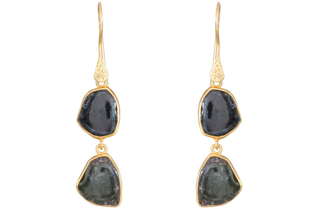 Pebble Green Tourmaline Double Drop Earrings