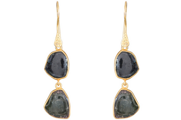 Pebble Green Tourmaline Double Drop Earrings