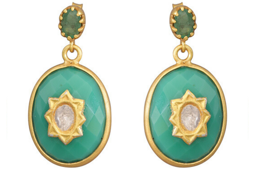 Phoebe Chrysophase & Diamond Jadau Earrings