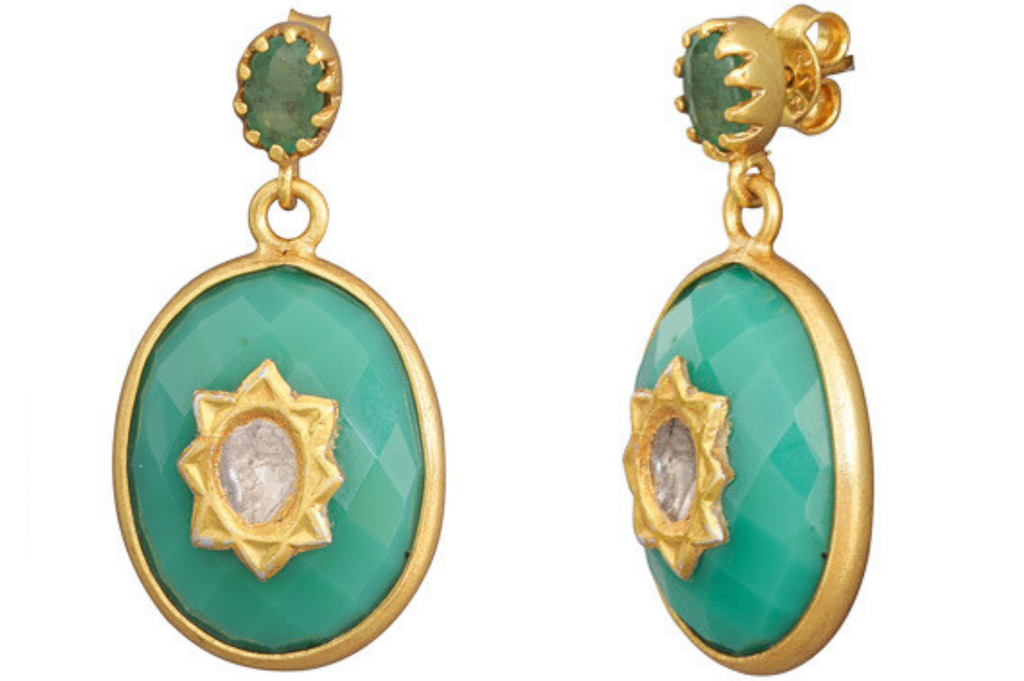 Phoebe Chrysophase & Diamond Jadau Earrings