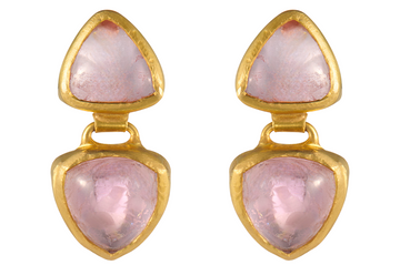 Fine Gold Two Drop Pink Tourmaline Earrings