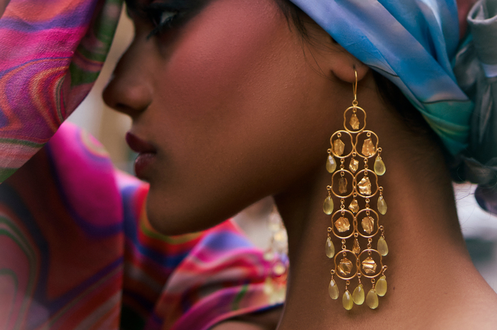 Tori Prehnite Beaded Fine Gold Earrings