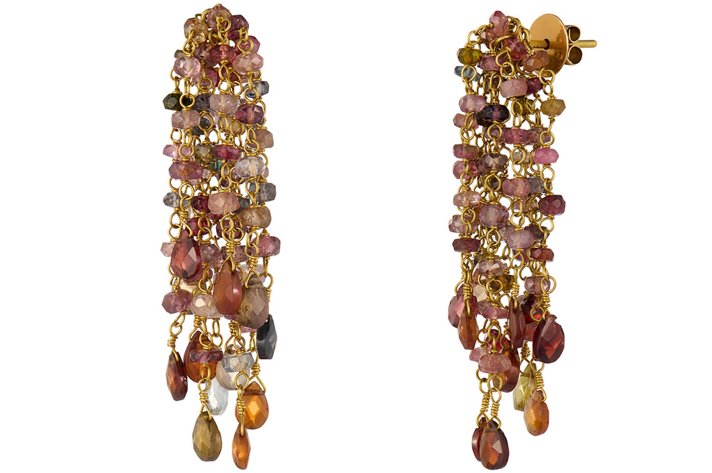 Fine Gold Waterfall Earrings With Multi Coloured Sapphires