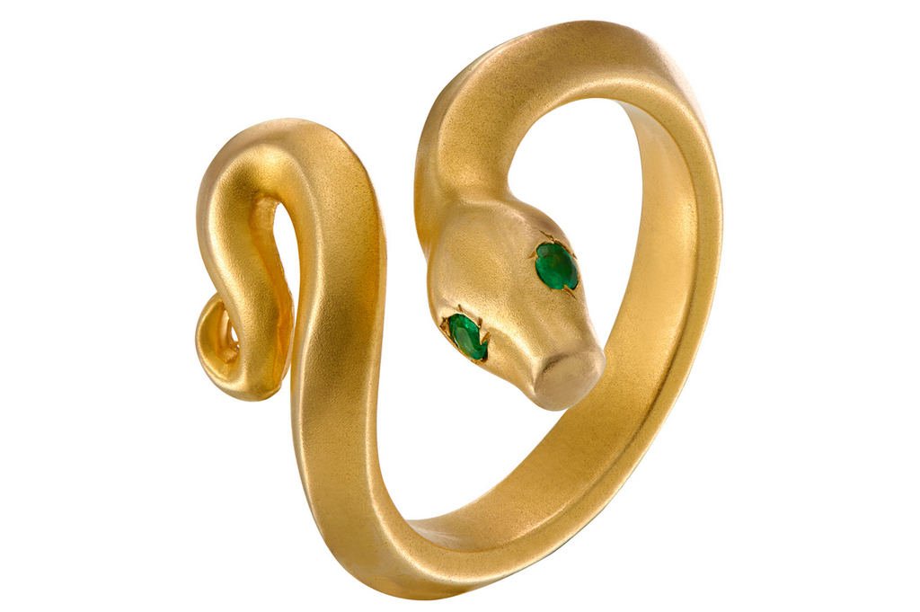 Fine Gold Snake Ring with Emerald Eyes