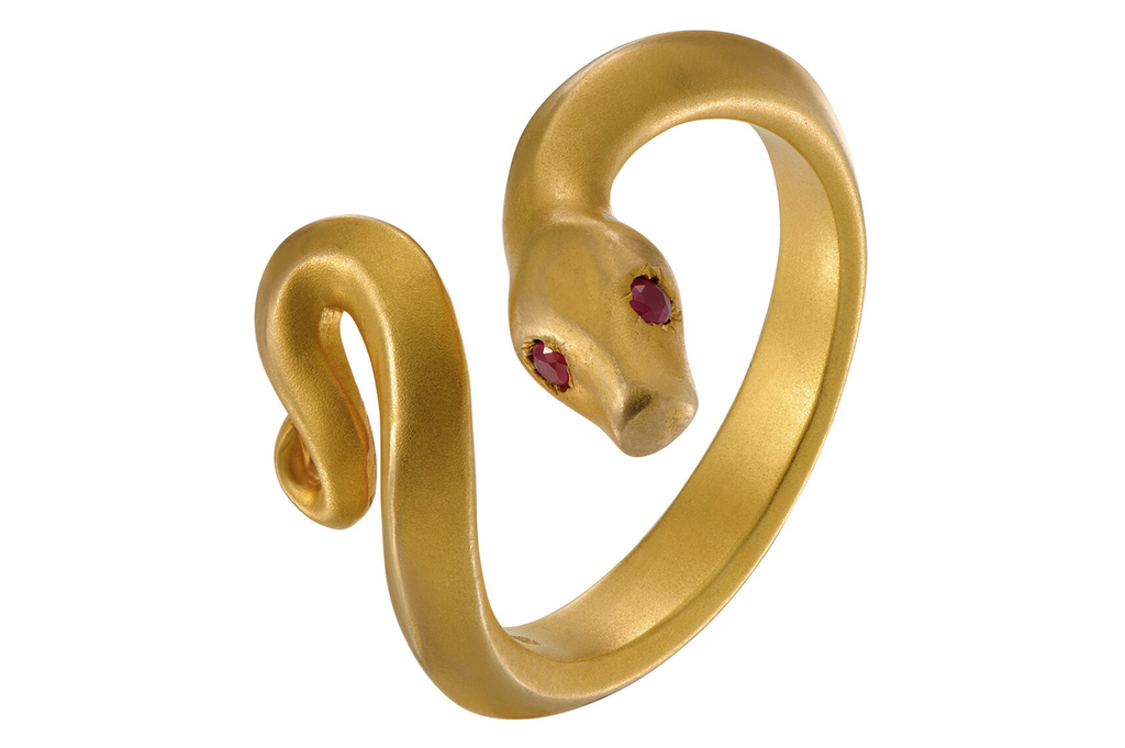 Fine Gold Snake Ring with Ruby Eyes