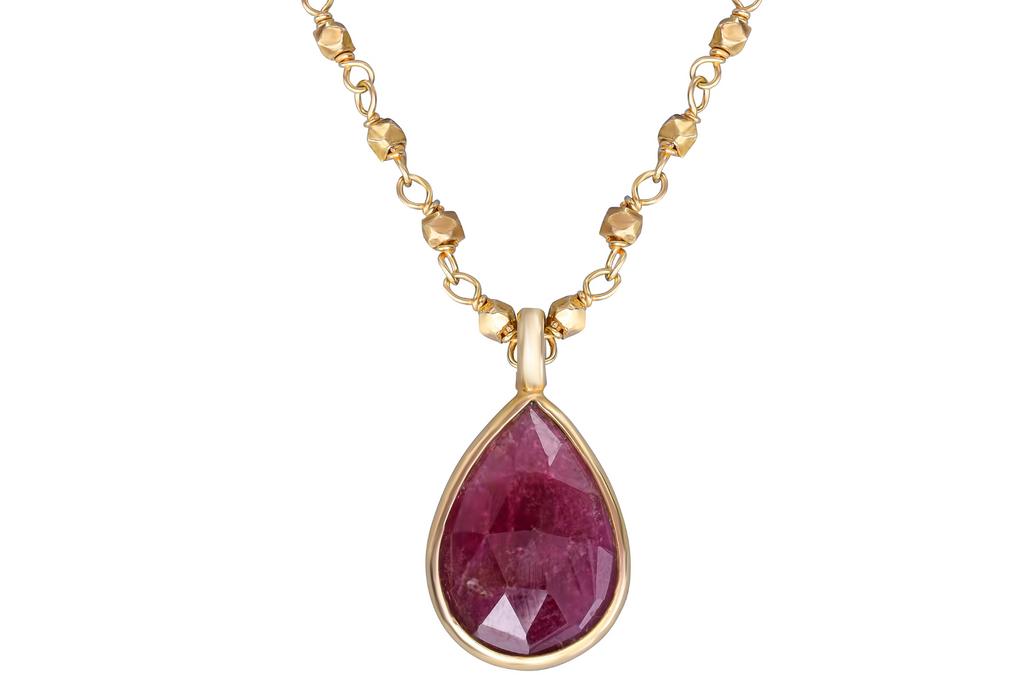 Tourmaline Pendant Beaded Chain Necklace