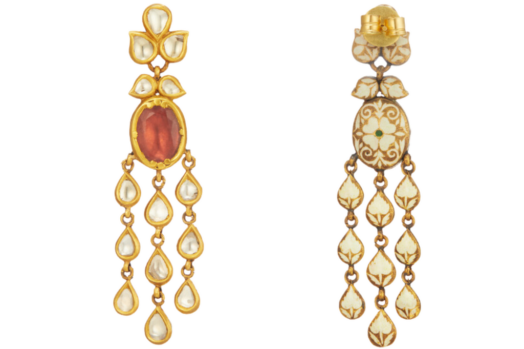 Fine Gold Tourmaline, Diamond & White Enamel Earrings