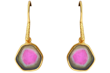 Hexagonal Watermelon Tourmaline Earrings